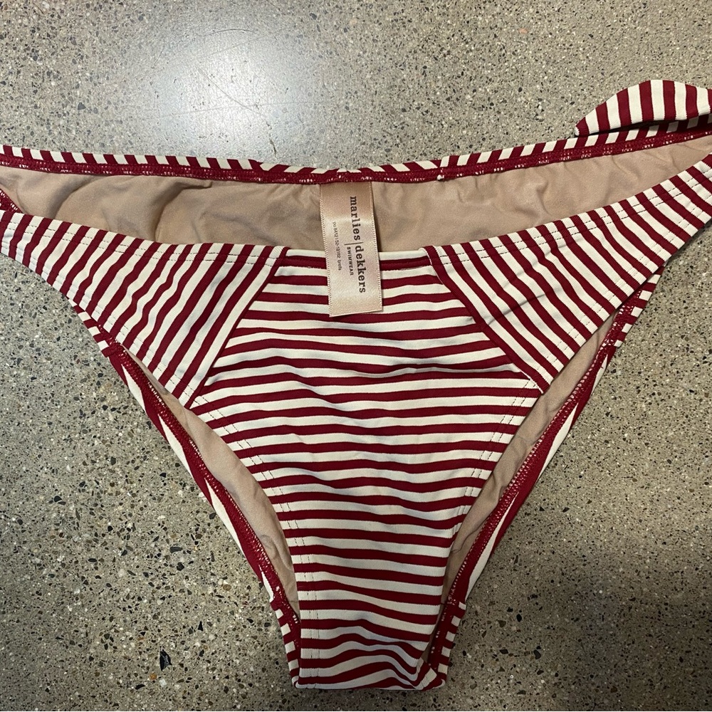 MARLIES DEKKERS bathingsuit bikini bottom. Red/cream stripes. Size MEDIUM